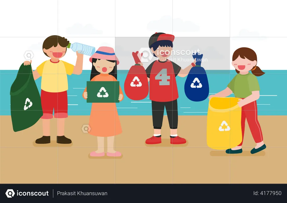 Children cleaning beach  Illustration