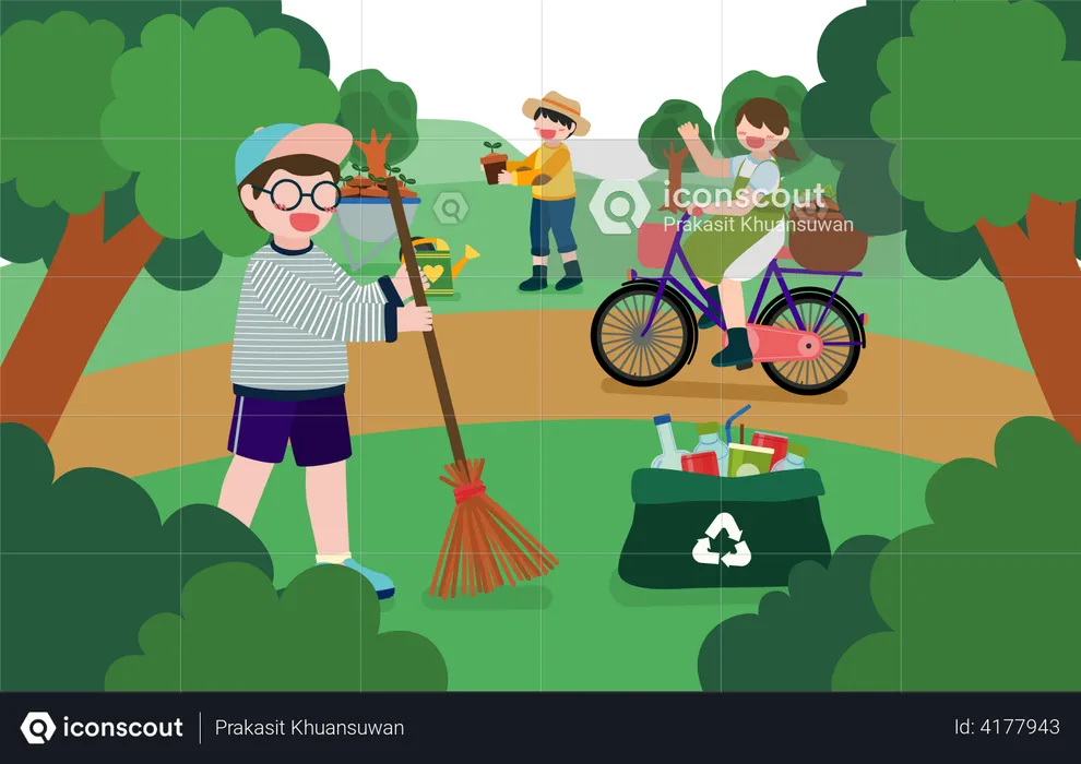 Children collecting recycle waste  Illustration
