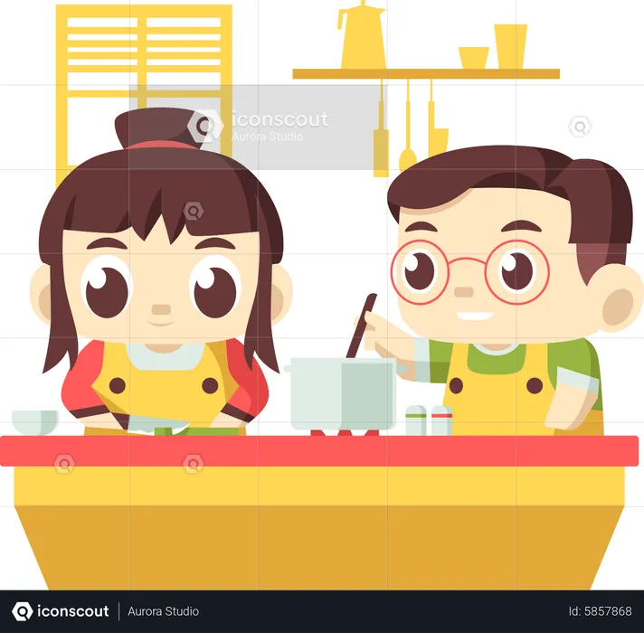 Children cooking food in kitchen  Illustration