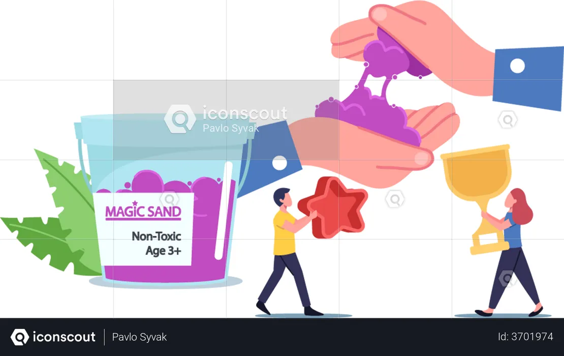 Children for Playing with Kinetic Magic Sand  Illustration