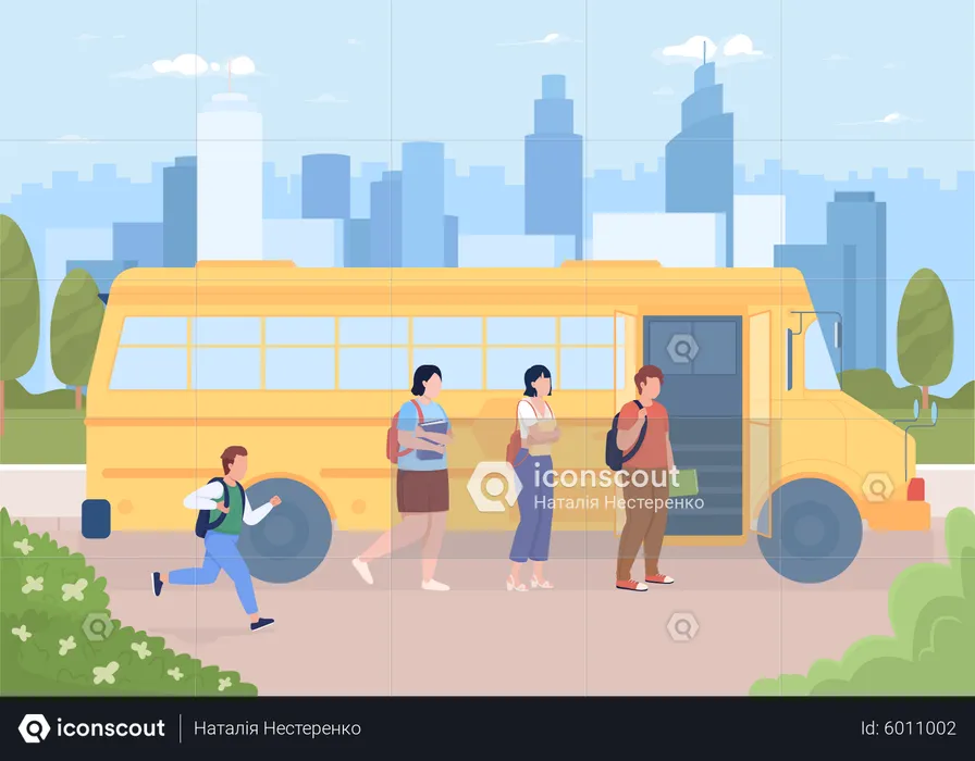 Children getting into school bus  Illustration