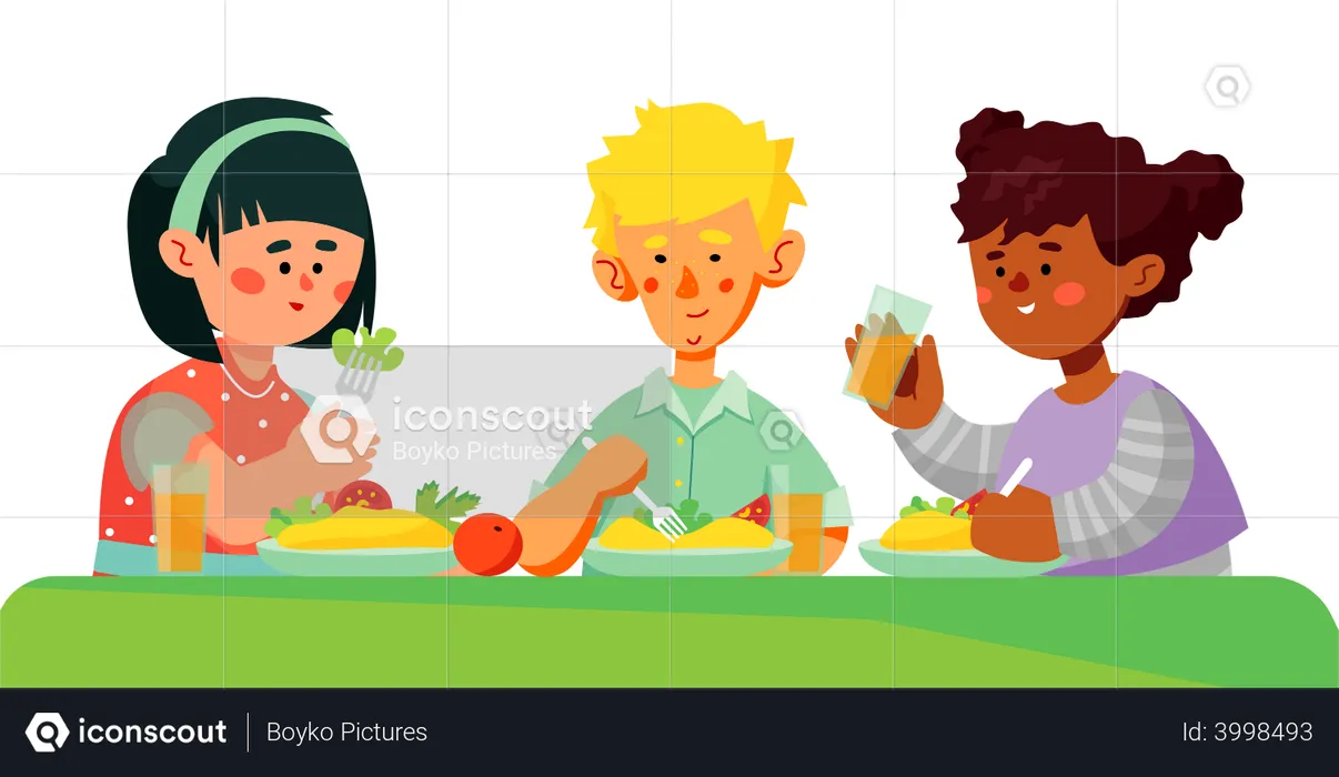 Children having lunch  Illustration