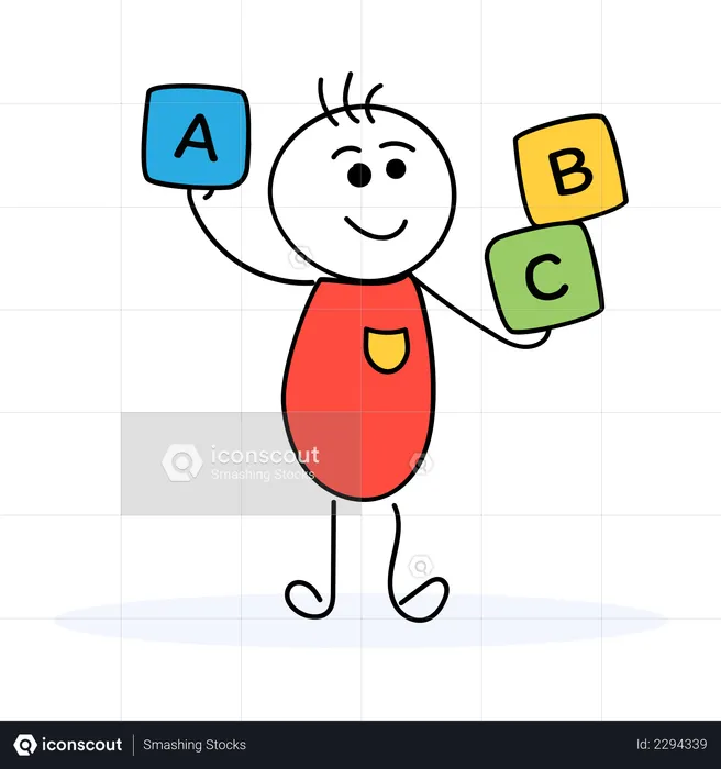 Children holding English alphabets cubes  Illustration