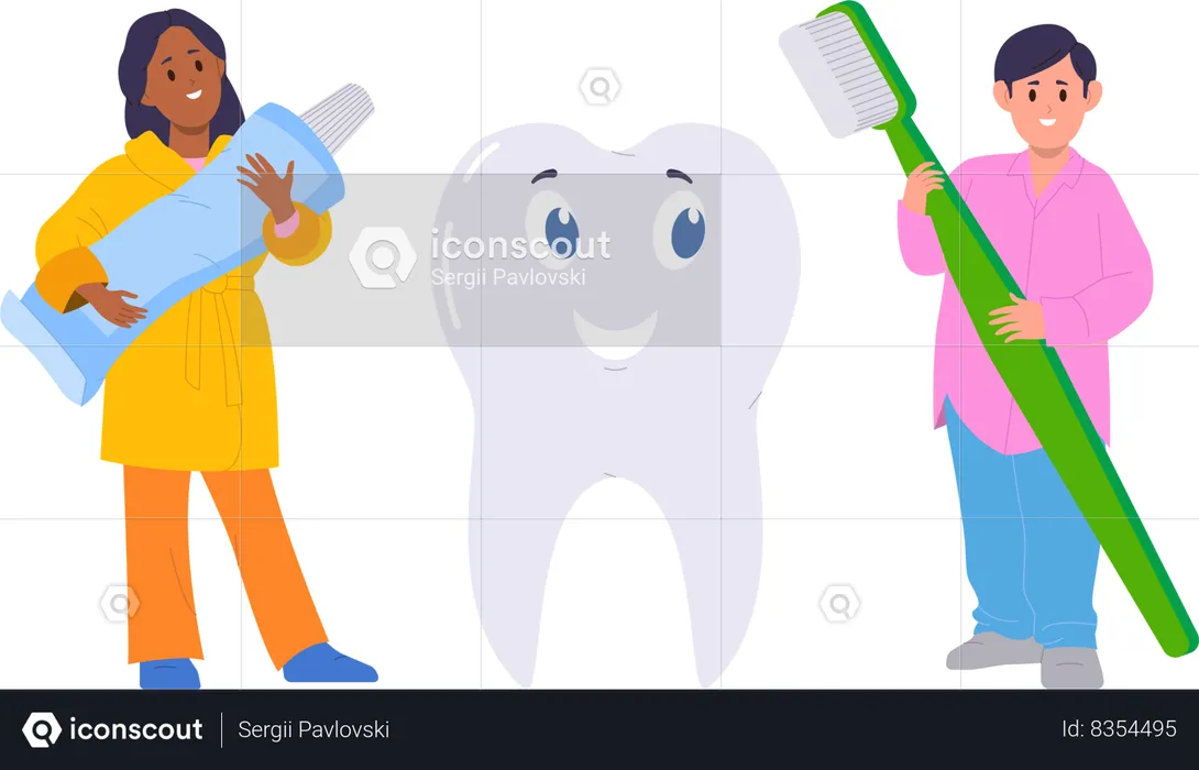 Children holding toothpaste  Illustration