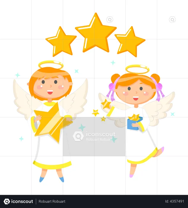 Children in angel costumes  Illustration