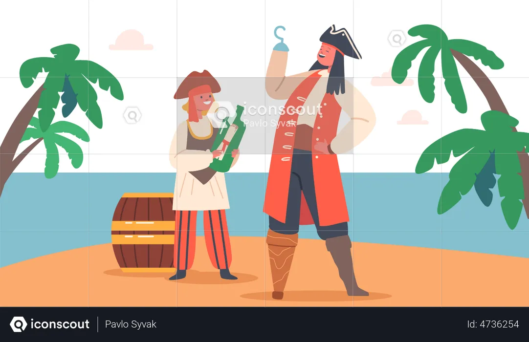 Children in Pirates costume with Treasure  Illustration
