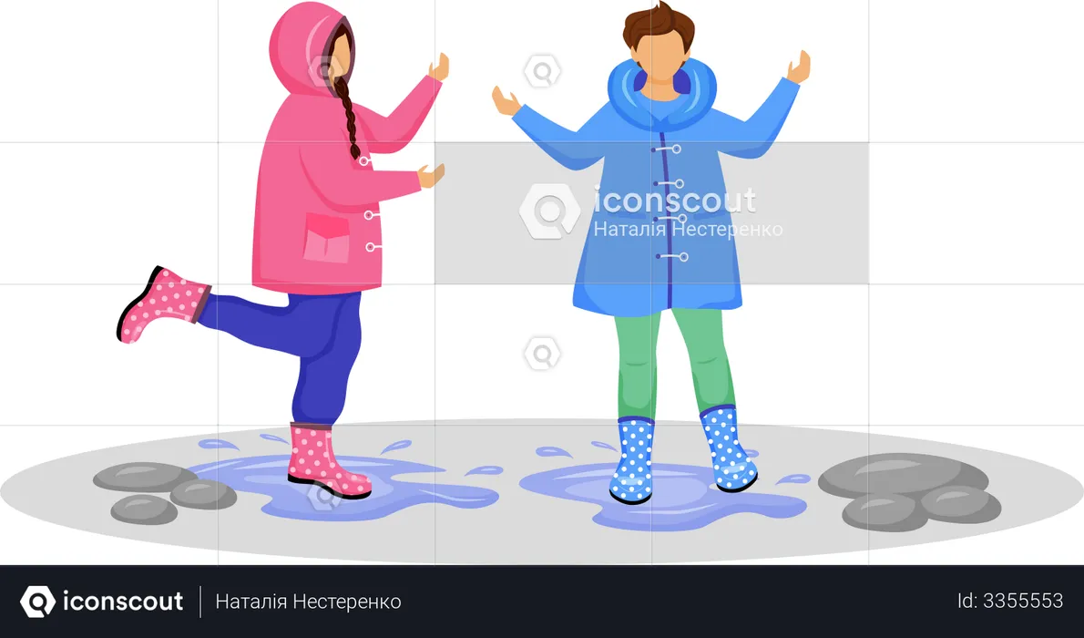 Children in raincoats  Illustration