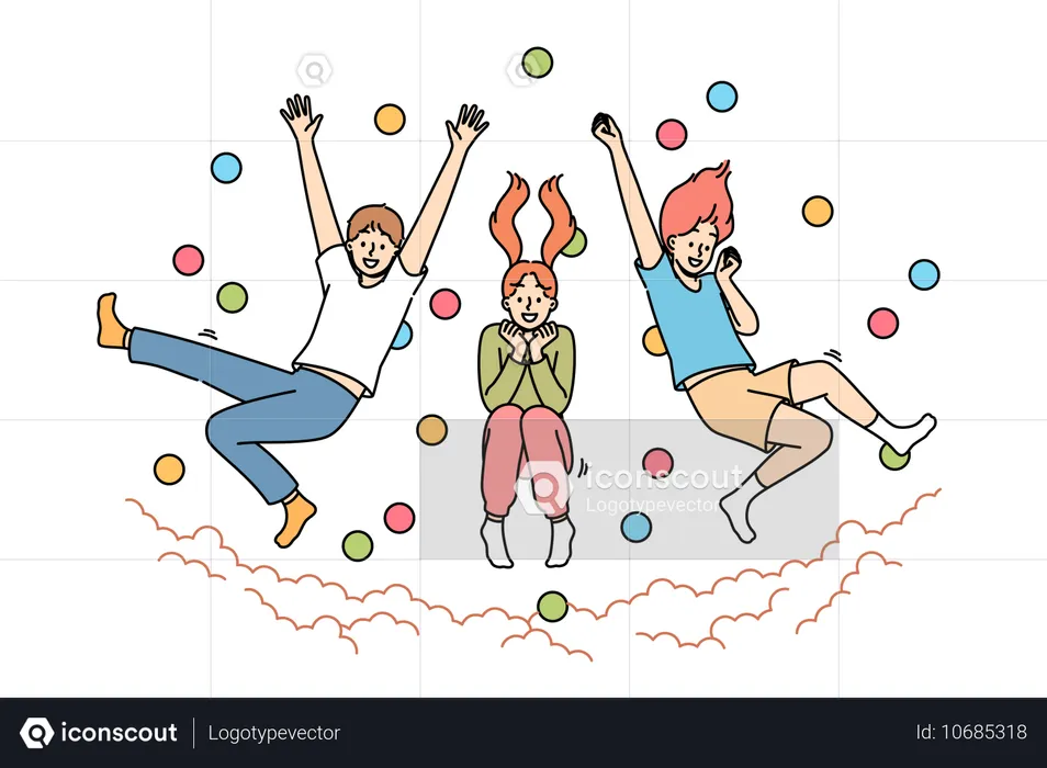 Children jump in pool with balls  Illustration