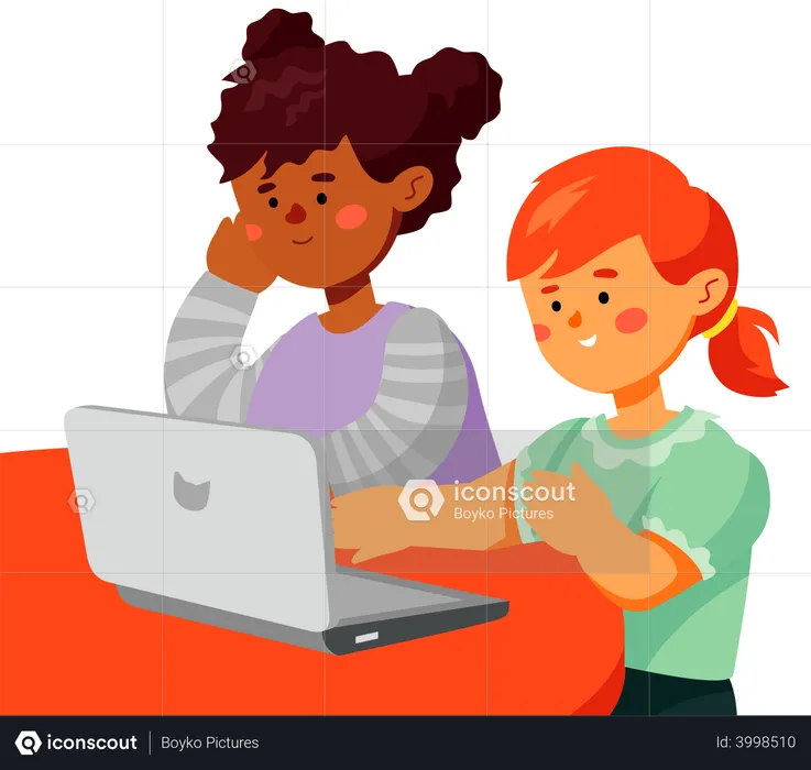Children learning using online education  Illustration