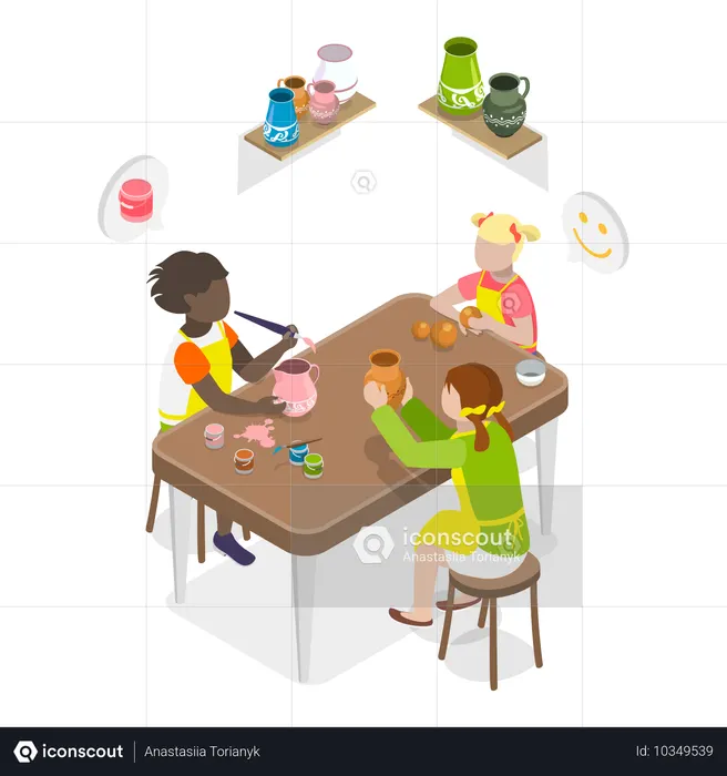 Children making Pot  Illustration