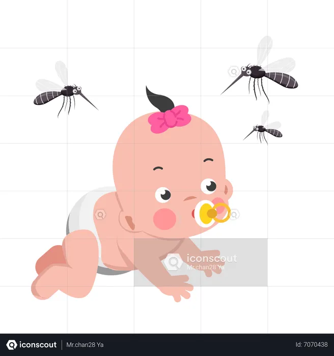 Children Must be careful to be careful of mosquitoes that carry dengue fever  Illustration