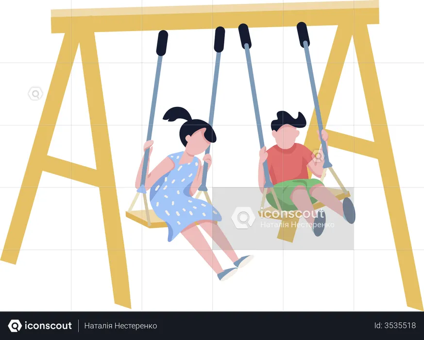 Children on chain swing  Illustration