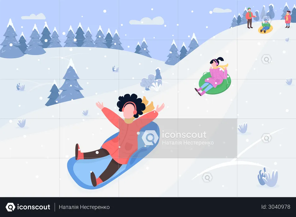 Children on sleds  Illustration