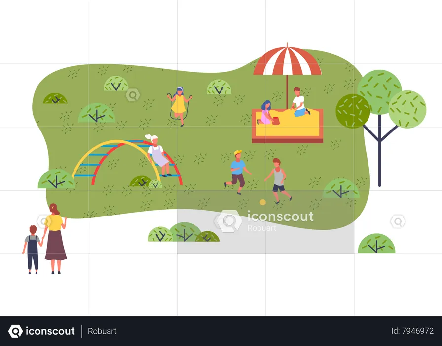 Children play in the playground  Illustration