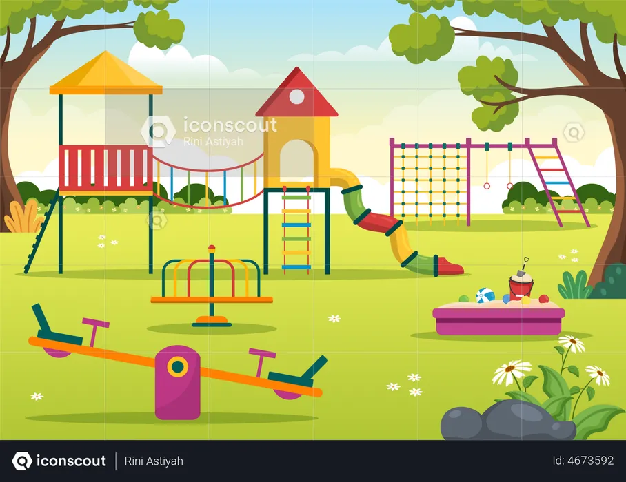 Best Premium Children Playground Illustration download in PNG & Vector  format