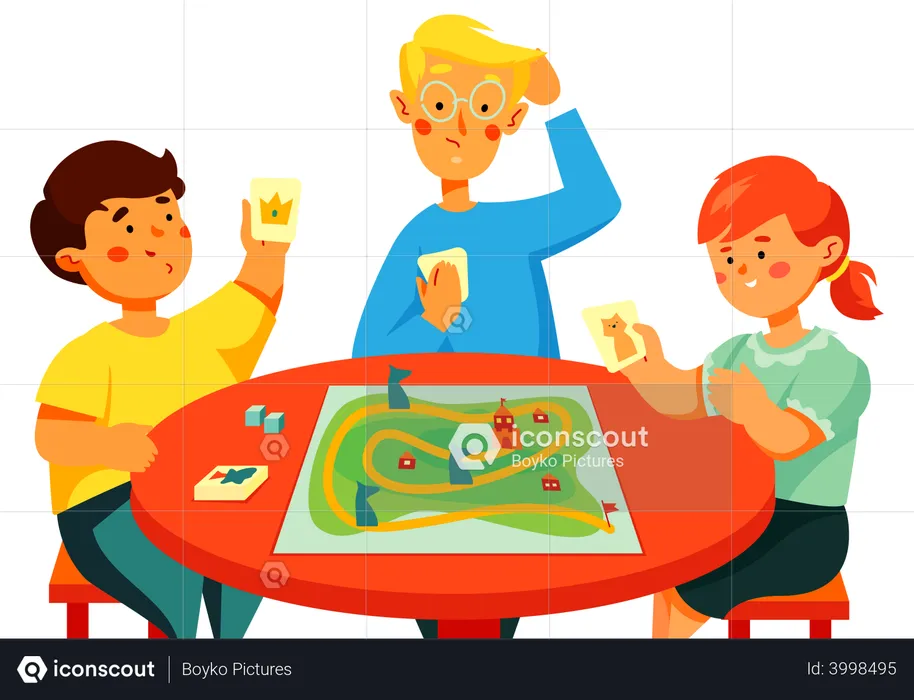 Children playing a board game  Illustration