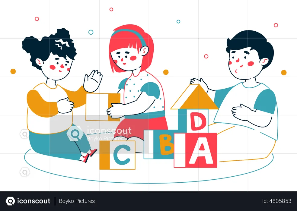 Children playing blocks game  Illustration