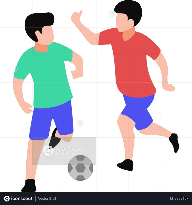Children playing football at the park  Illustration