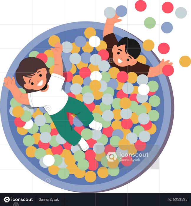 Children playing in pool with colorful balls  Illustration