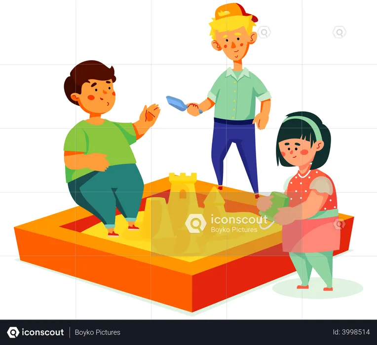 Children playing in the sandbox  Illustration