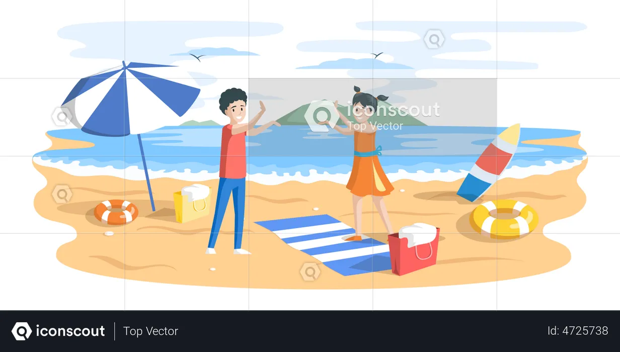 Children playing on beach  Illustration