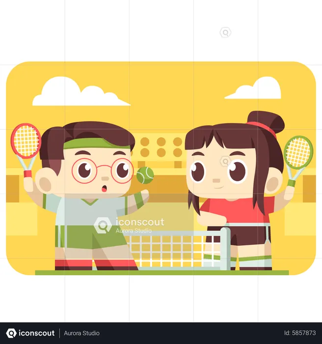Children playing tennis  Illustration