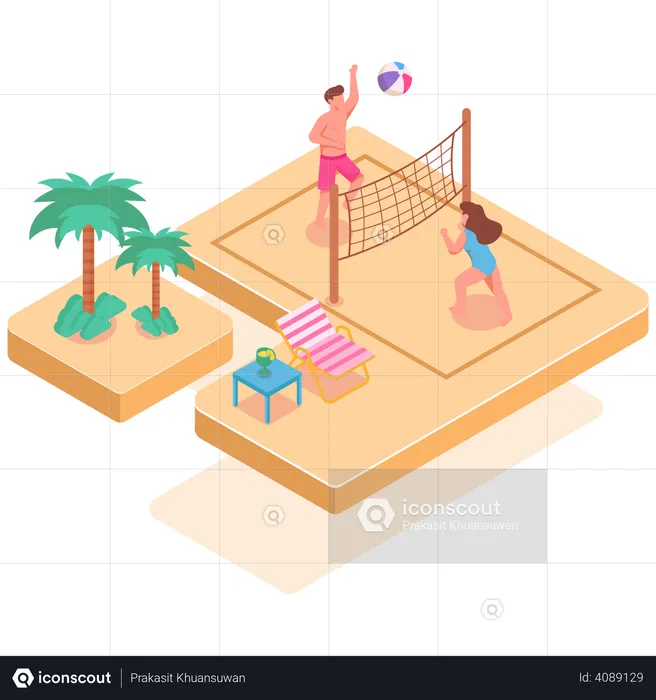 Children playing Volleyball on beach  Illustration