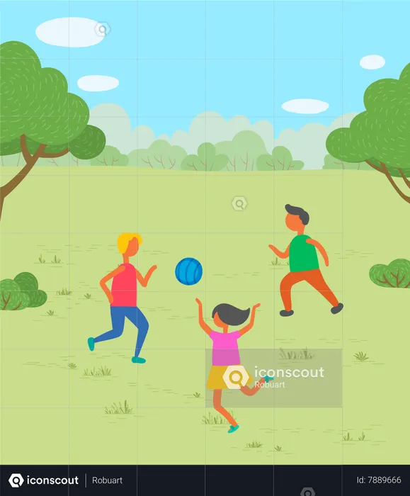 Children Playing with Ball in Park  Illustration