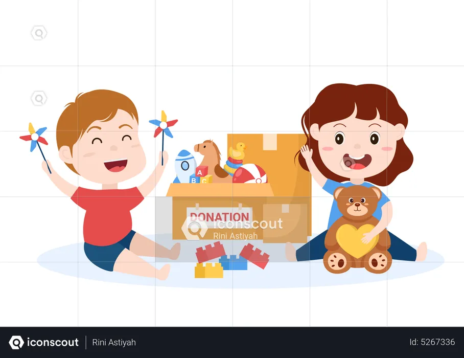 Children playing with donated toys  Illustration