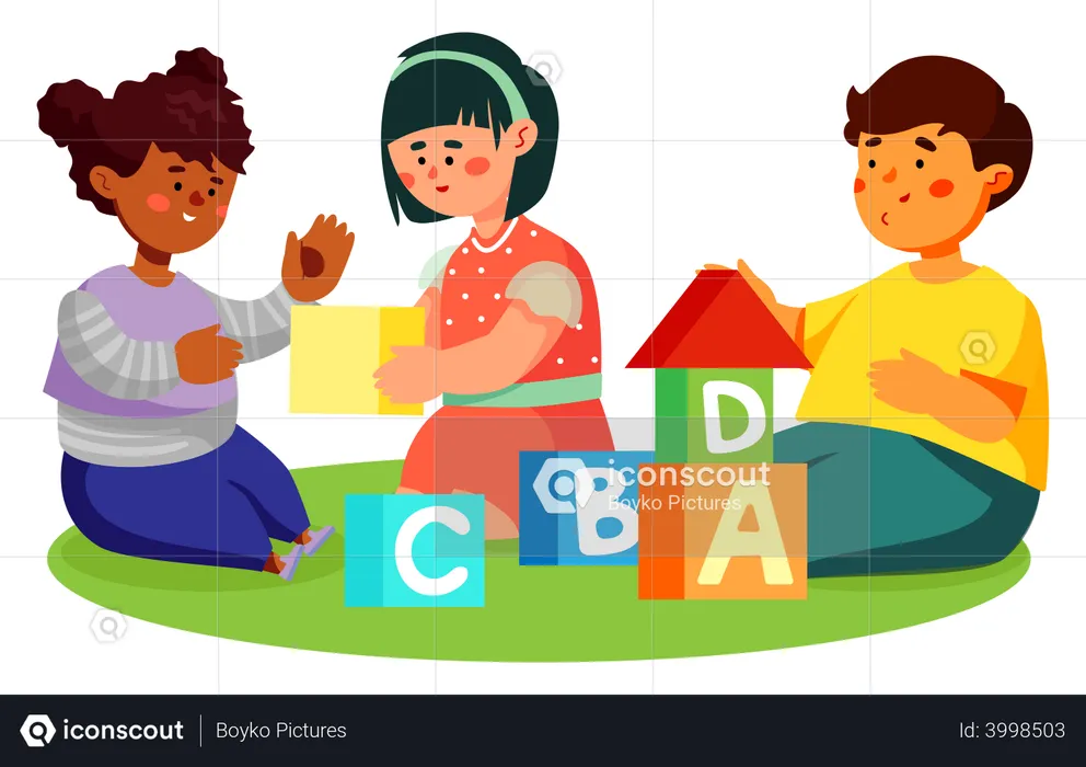 Children playing with toy blocks  Illustration