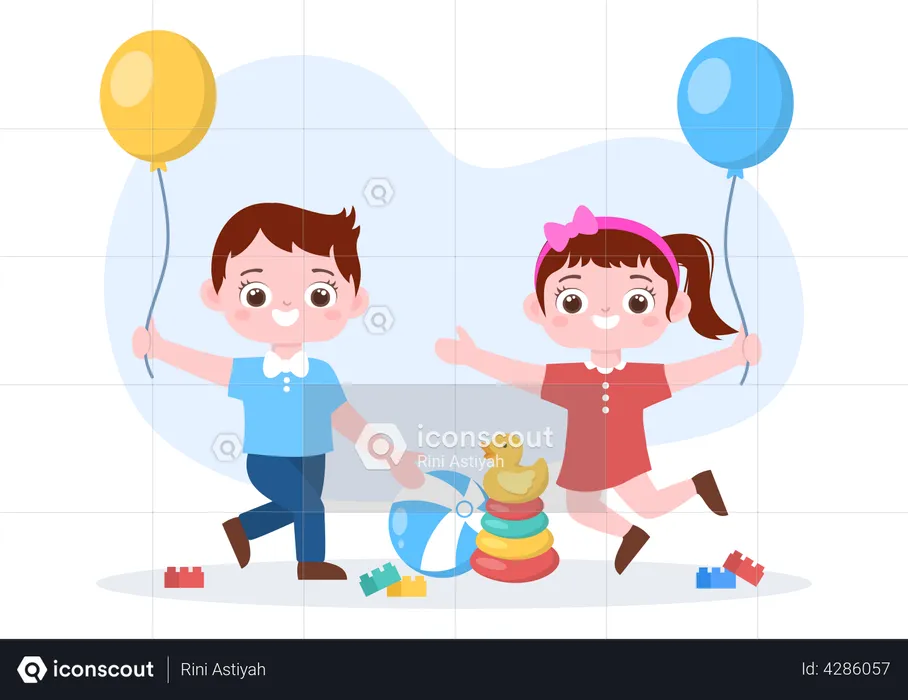 Children Playing with Various Toy at Kindergarten  Illustration