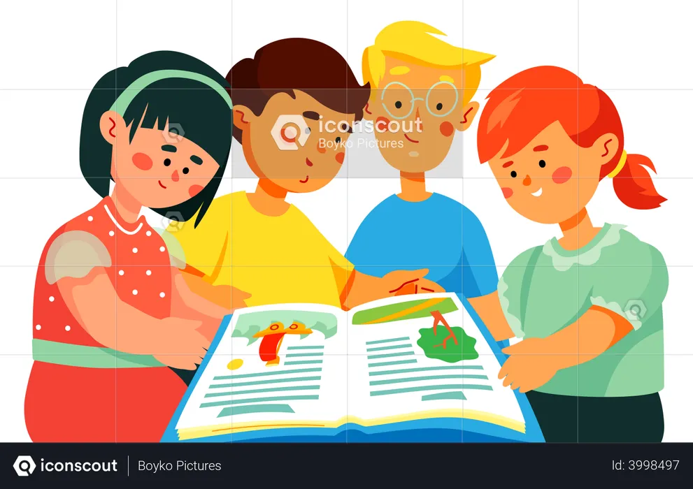 Children reading a book  Illustration