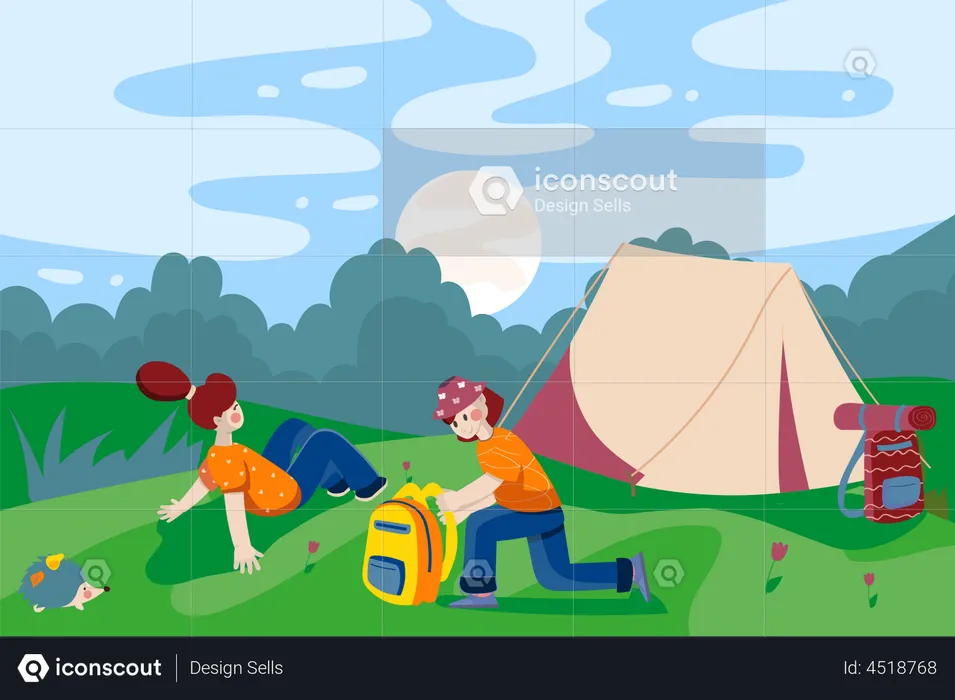 Children resting at summer camping  Illustration