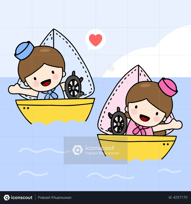 Children Sailing In Boat  Illustration