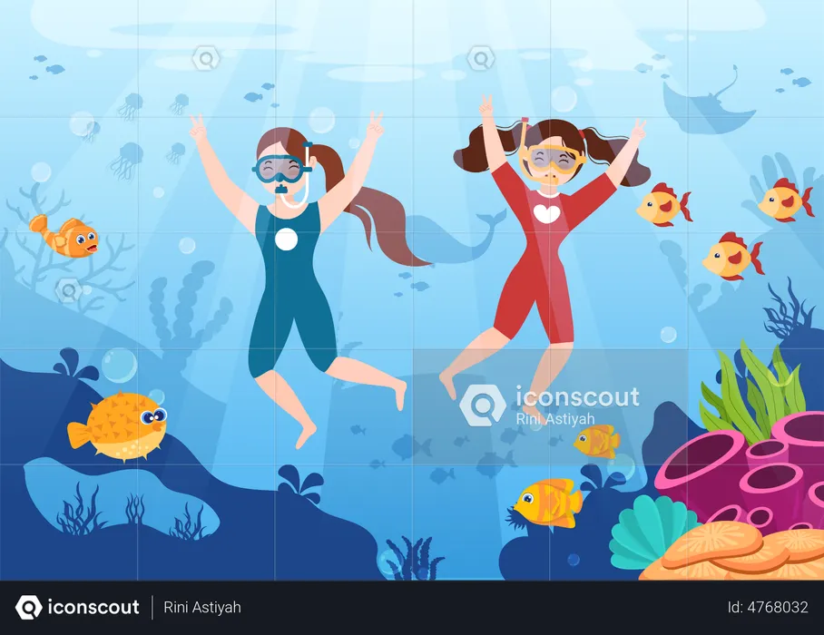 Children Snorkeling  Illustration