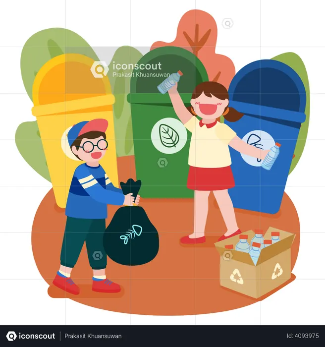 Children sorting out waste to save the world  Illustration