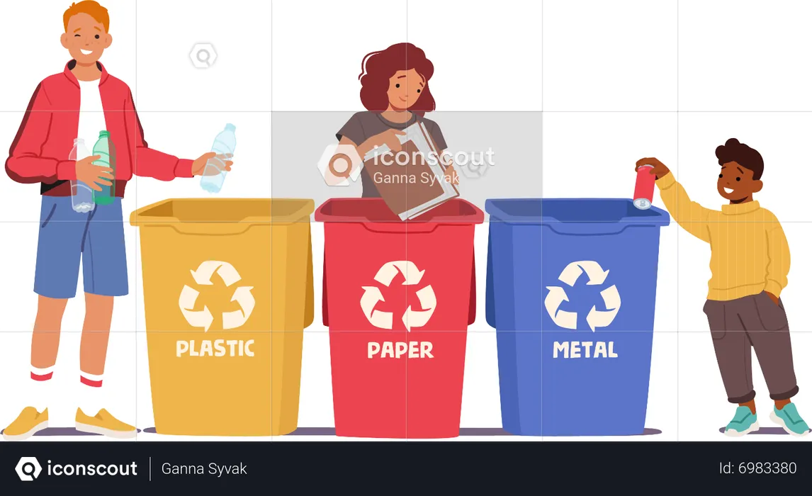 Children taking part in recycling process  Illustration