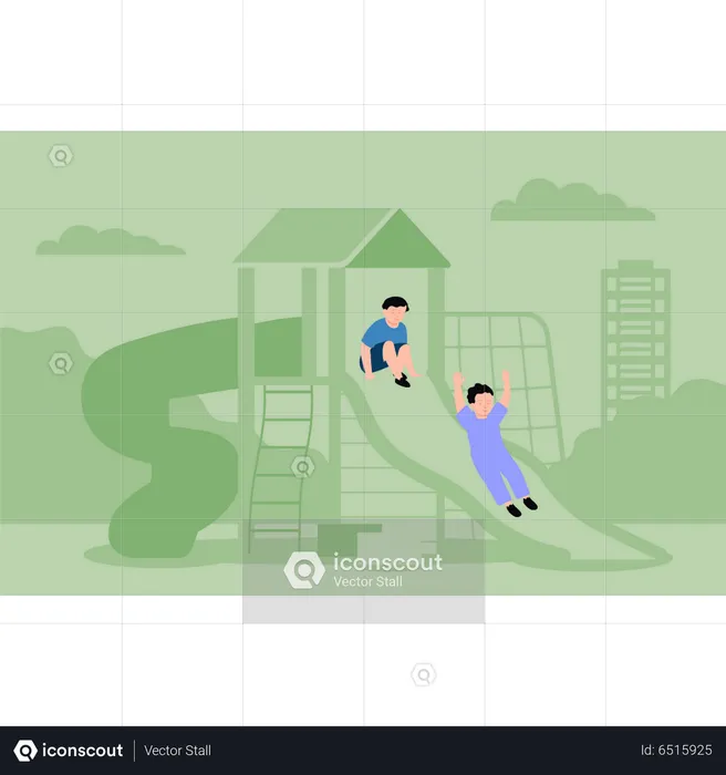 Children taking slide in park  Illustration