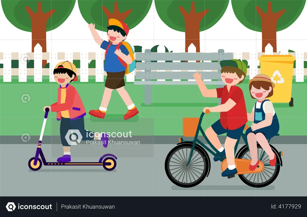 Children using eco friendly vehicles  Illustration