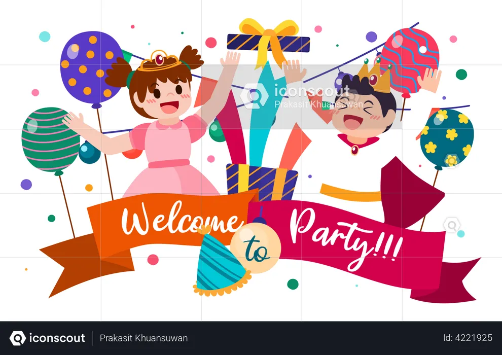 Children welcoming to party for birthday  Illustration