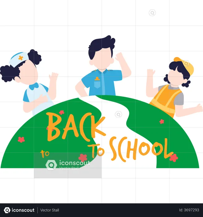 Children's are happy for going back to school  Illustration