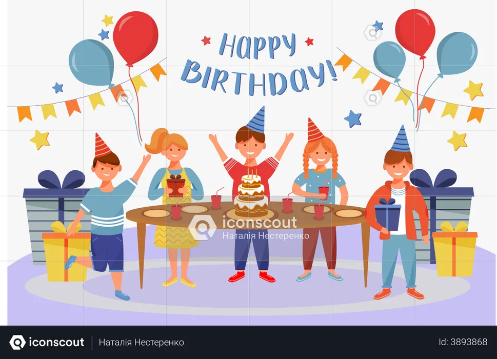 Children's Celebrating Birthday Party  Illustration