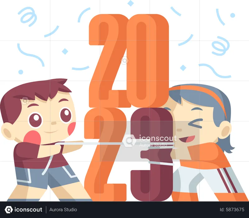 Childs Celebrate New Year 2023  Illustration