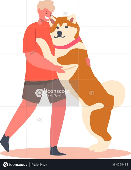 Childs Cuddle with dog  Illustration
