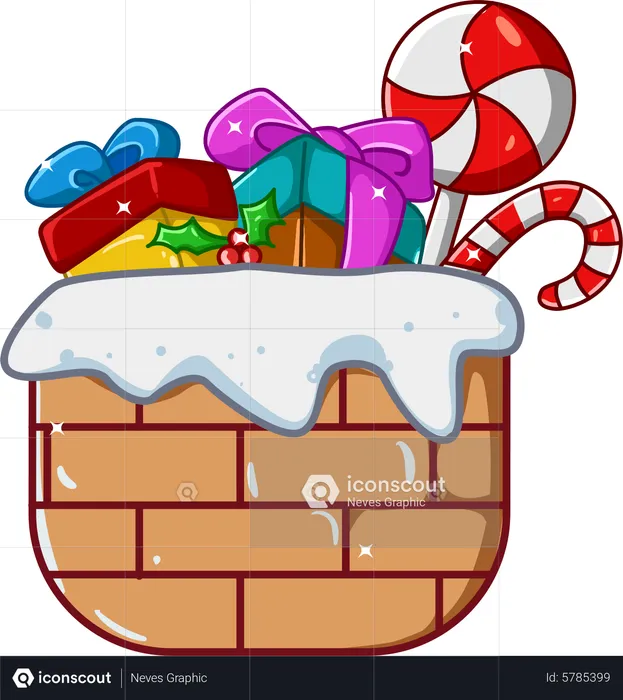 Chimney filled with Christmas gifts  Illustration