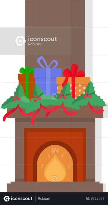 Chimney with Presents on Top Fireplace Isolated  Illustration