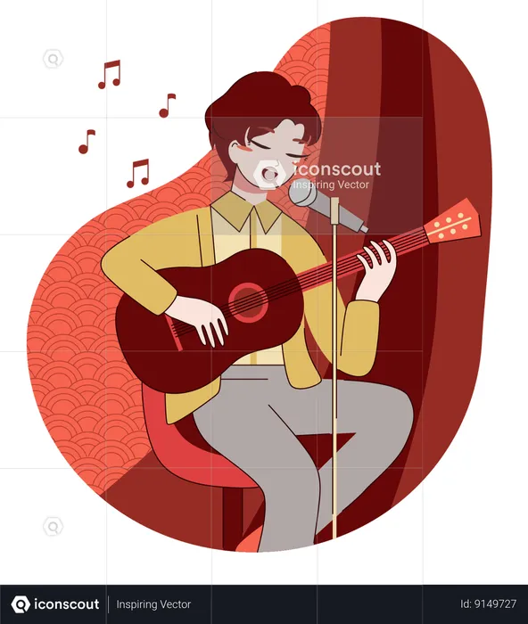 Chinese boy is singing song  Illustration