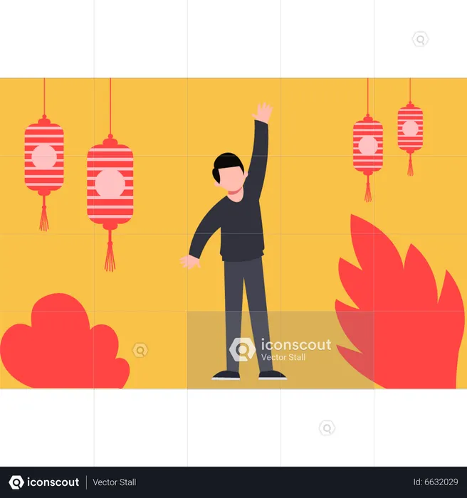 Chinese boy waving hand  Illustration