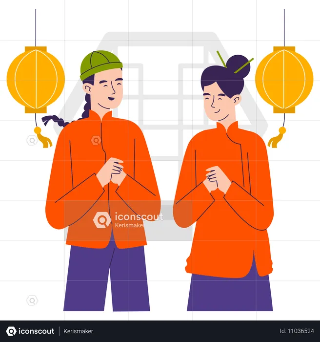 Chinese Couple doing prayer  Illustration