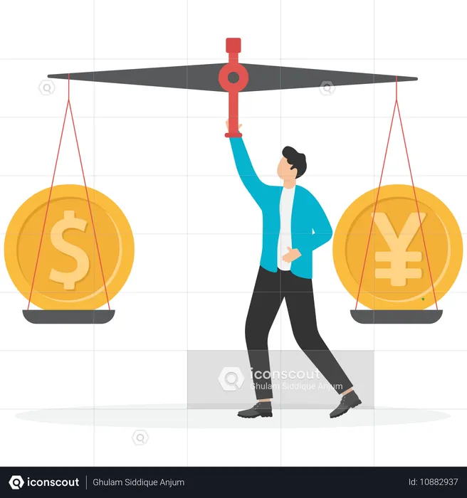 Chinese currency symbol on scale is heavier than dollar  Illustration